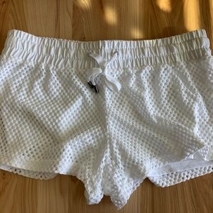 White mesh  elastic waist tie shorts